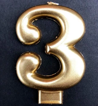 Свечи - цифры в торт "3", высота - 8 см, цвет - золото