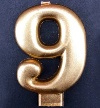 Свечи - цифры в торт "9", высота - 8 см, цвет - золото