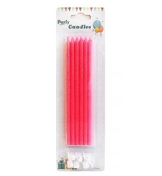 Свечи для торта "Pink" + подставки, набор - 6 шт., высота - 14 см