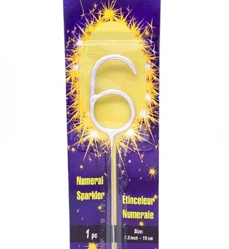 Бенгальские свечи - цифры в торт "6", высота - 16.5 см, цвет - серебро