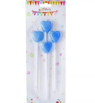 Свечи для торта "Heart-blue" набор - 4 шт., высота - 14,5 см., цвет - голубой