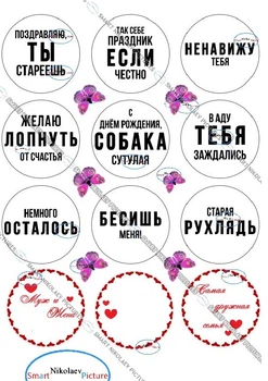 Сахарна їстівна картинка з днем народження собака сутулая, прикол Ø6см для на капкейки і топпери (SNP - 00618)