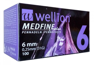 Инсулиновые иглы Wellion MEDFINE plus 6мм 0,25мм (31G) 100 штук (Веллион)