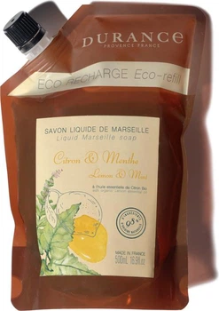 Натуральне рідке мило (еко упаковка) Durance Eco-Refill Liquid Marseille Soap 500 мл Лимон і М'ята