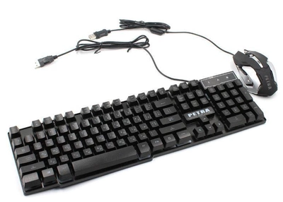 Комплект проводная клавиатура игровая и мышь Petra MK1 6965 black с подсветкой