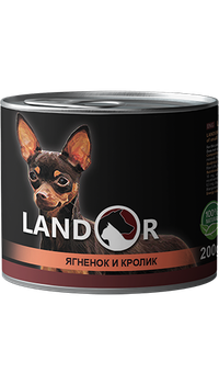 LANDOR Полноценный сбалансированный влажный корм для всех собак мелких пород ягнёнок с кроликом, 200 г