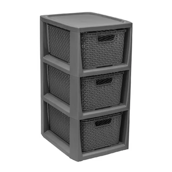 Комод BRANQ RATTAN на 3 ящика мини антрацит (BRQ - 1725)