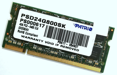Оперативная память для ноутбука Patriot SODIMM DDR2 2Gb 800MHz 6400S CL6 (PSD24G800SK) Б/У