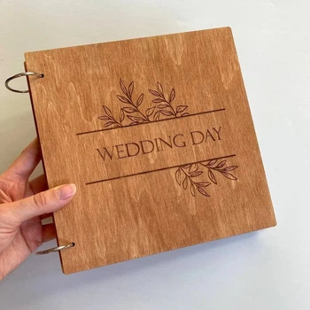 Гостевая книга пожеланий с деревянной обложкой WEDDING DAY на 30 листов размером 21х21 см FILWOOD