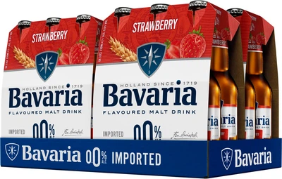 Упаковка напою солодового газованого безалкогольного Bavaria malt Strawberry світле фільтроване 0% 0.33 л х 24 шт. (8714800027885_8714800027878)