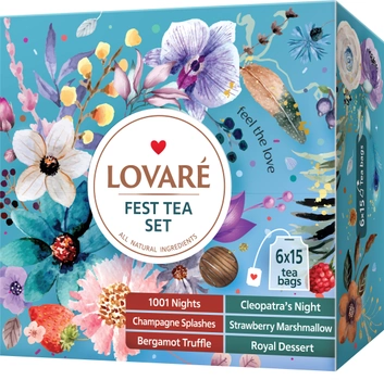 Коллекция пакетированного чая Lovare "Fest Tea Set" 90 пакетов ассорти - 6 видов по 15 шт (4820198879907) 