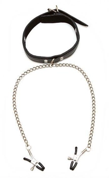 Ошейник с зажимами для сосков Leather Collar with Tweezer Nipple Clamps (13022000000000000)