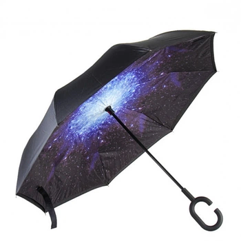 Зонт Up-Brella Звёздное небо удобный складывающийся зонтик в обратном направлении длинная ручка антизонт хит (SKU_2907-7807)