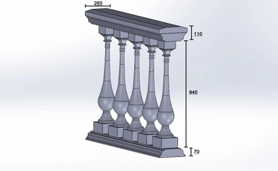 Балюстрада из бетонных балясин Classic elongated 1000 мм х 1120 мм серая