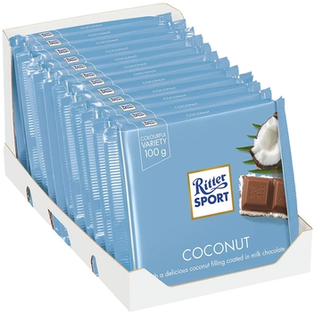 Упаковка молочного шоколада Ritter Sport с начинкой кокосово-молочный крем 12 шт х 100 г (4000417298607)