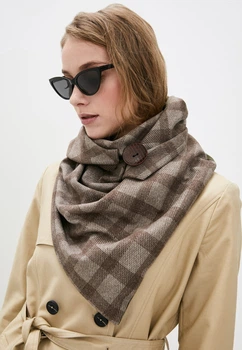 Шарф "Эдинбург" большой MyScarf теплый коричнево-бежевая клетка, застежка-пуговица