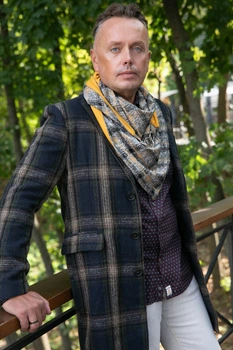 Шарф-бактус чоловічий "Едінбург" великий теплий від MyScarf сірий з жовтим