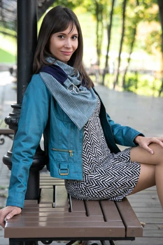Шарф великий "Едінбург" теплий MyScarf універсальний світло сірий у клітку з синьою підкладкою