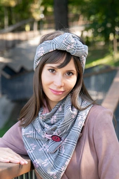 Тюрбан MyScarf теплый универсальный серый с розовым