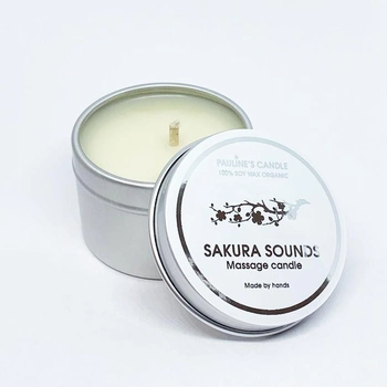 Свічка для масажу з маслами 50 мл. Sakura sounds - малина, вишня, жасмин и кедр. Pauline's candle.