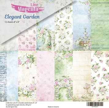Набір скраппаперу Magenta Line, Elegant Garden, 12 двосторонніх аркушів, 20х20 см, артикул MLPPM02001