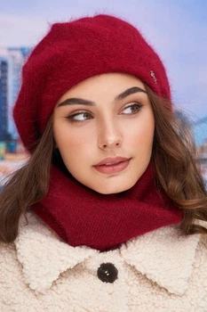 Женский комплект с мохером (берет и хомут) 4977- 4961-77 Брекстон бордо