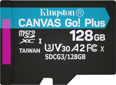 Kingston MicroSDXC 128GB Canvas Go! Plus Class 10 UHS-I U3 V30 A2 (SDCG3/128GBSP)