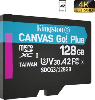 Kingston MicroSDXC 128GB Canvas Go! Plus Class 10 UHS-I U3 V30 A2 (SDCG3/128GBSP)