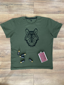Чоловіча футболка для мисливців принт Вовк XL темний хакі