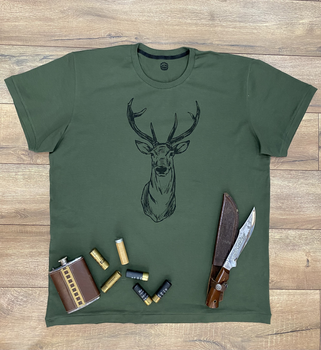 Чоловіча футболка для мисливця принт Благородний олень xl темний хакі