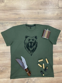 Чоловіча футболка для мисливців принт Непохитний ведмідь L темний хакі