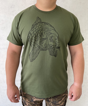 Чоловіча футболка для рибака принт Короп XL темний хакі