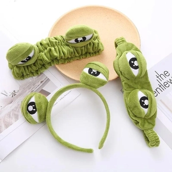 Комплект повязка, обруч и маска для сна Лягушонок Пепе 3D (Жабка, лягушка, жаба), Унисекс WUKE One size