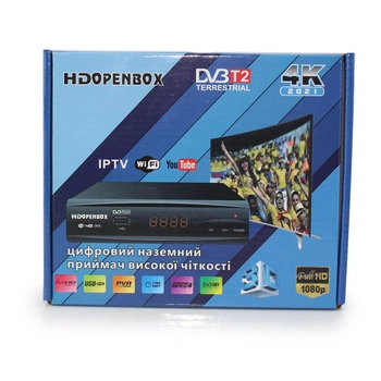 Тюнер DVB-T2 HD openbox T2 Metal + USB/Wi-FI/Youtube/IPTV и поддержка 4К Черный