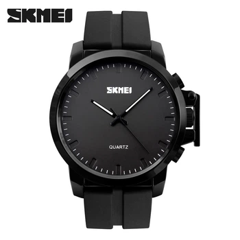 Мужские часы Skmei 1208 черный пластиковый ремешок с черным циферблатом