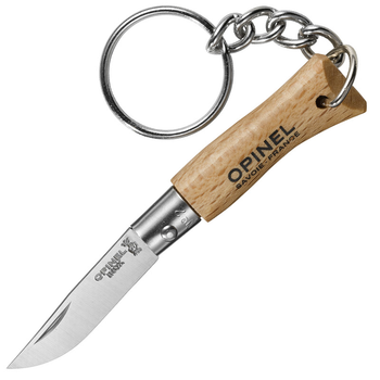 2 в 1 - нож складной + брелок Opinel Keychain №2 Inox (длина: 80мм, лезвие: 35мм), граб