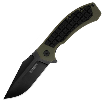 Нож складной Kershaw Faultline (длина: 178мм, лезвие: 76мм, черное), черно-оливковый