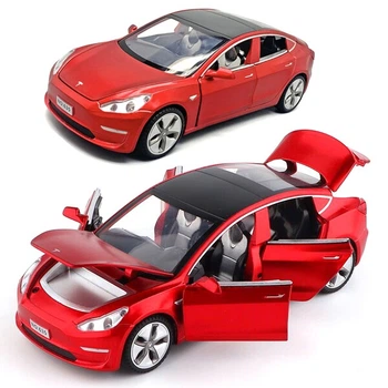 Коллекционная моделька Tesla Model 3 металлическая машинка игрушка с подсветкой фар 15 см Красный (2090953)