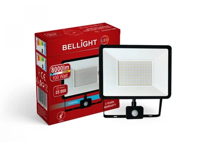 Прожектор светодиодный Bellight 230V 100W 6500K с датчиком движения, LED прожектор IP65 для улицы, двора, парка, подъезда и рекламных щитов