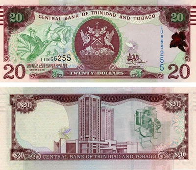 Банкнота Тринідад і Тобаго 20 доларів 2006 (2017) UNC Птах Колібрі (P49)