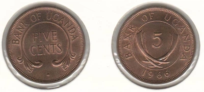 Монета Уганда 5 центов 1966 AU-UNC (KM#1)