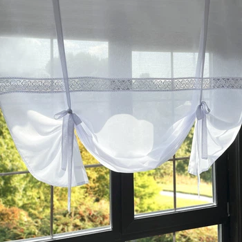 Занавеска для кухни в стиле римской шторы Adagio Windows Decor белая, тюль с завязками 150х128 см