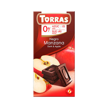 Шоколад чорний TORRAS з яблуком (БЕЗ ЦУКРУ, БЕЗ ГЛЮТЕНУ) 75г (00-00000086)