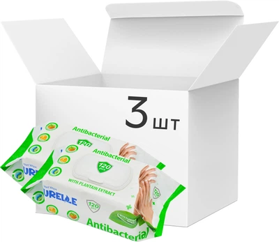Упаковка вологих серветок Naturelle Antibacterial з екстрактом листя подорожника 3 пачки по 120 шт. (2000998938574)
