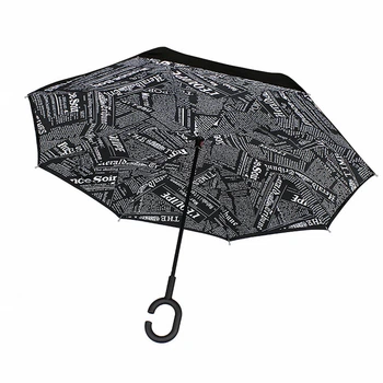Умный зонт наоборот Up-Brella Газета Черная обратного сложения