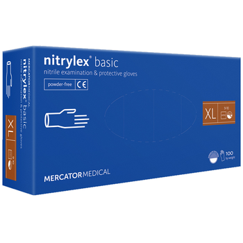 Рукавички нітрилові MERCATOR Nitrylex Basic BLUE неопудрені, розмір XL, 100 шт