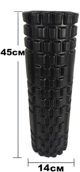 Массажный ролик Grid Roller YogaLife 45х14 см черный (роллер, валик, цилиндр для МФР и йоги, массажер для спины, ног, рук, шеи) YL-GR2.1-Bk