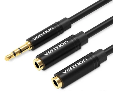 Спліттер Vention перехідник-розгалужувач 3.5 мм to 2х3.5 мм 0.3 м Metal Black (BBWBY)