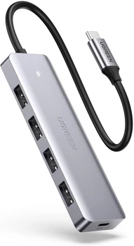 USB-хаб Ugreen USB Type-C to USB 3.0 hub тонкий портативний 4-портовий концентратор 15 см Black (CM219)