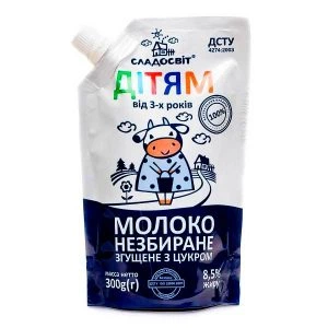 Молоко цельное сгущенное с сахаром 8,5% Сладосвіт 300г